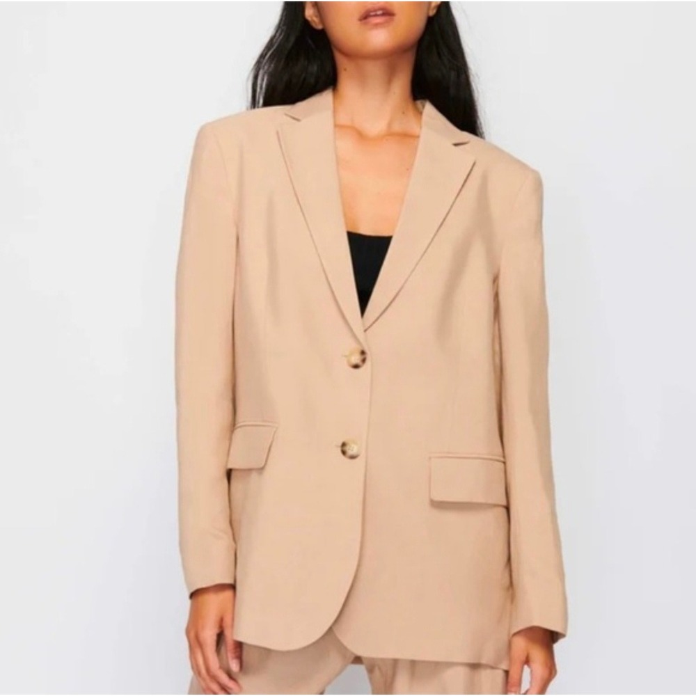 Nation LTD Beau Oversized Paper Bag Blazer Tan Rayon Linen XL 6024LS